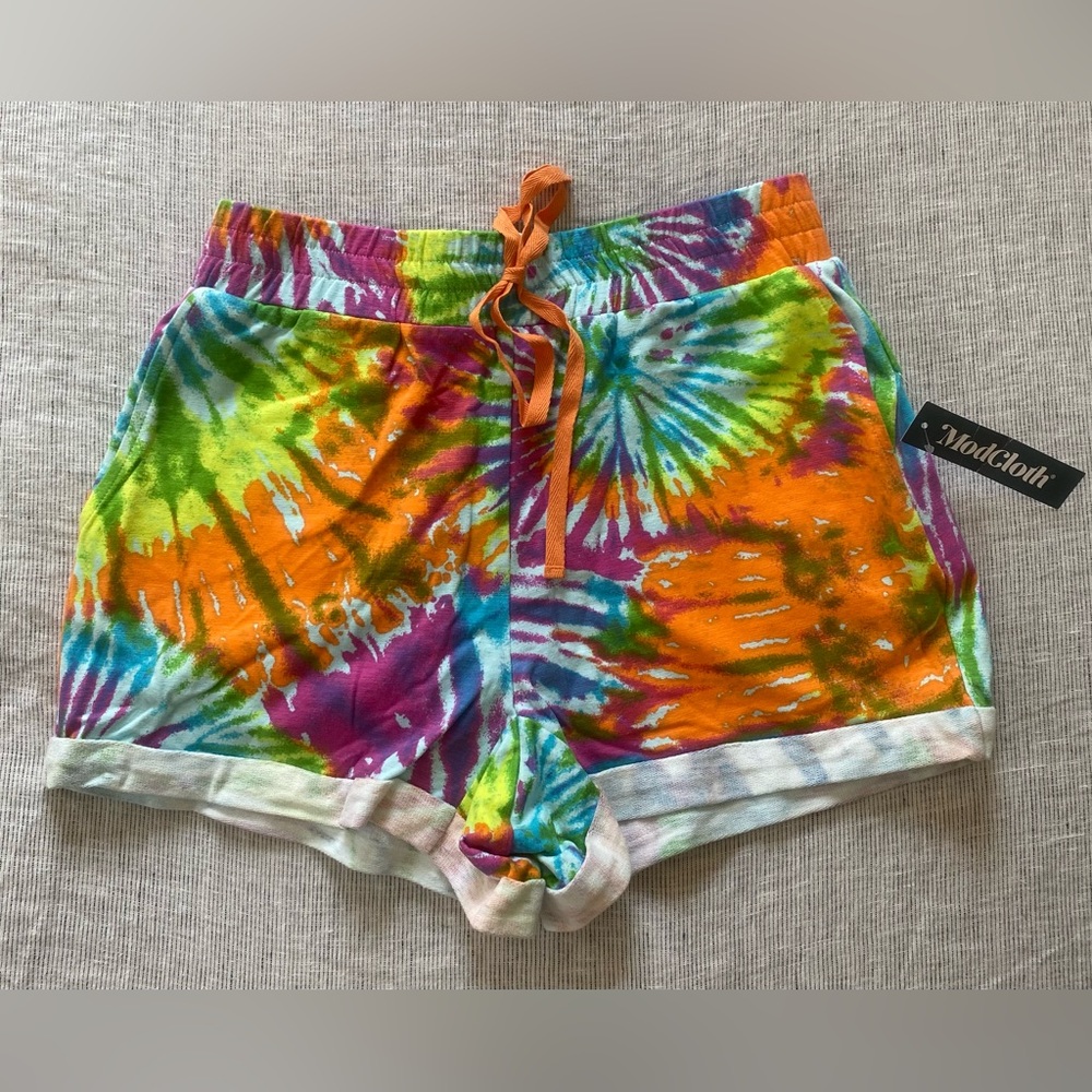 Modcloth Orange and Green Athletic Shorts Vibrant Tie-Dye